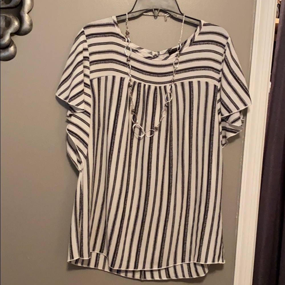 Torrid striped blouse with flutter sleeves